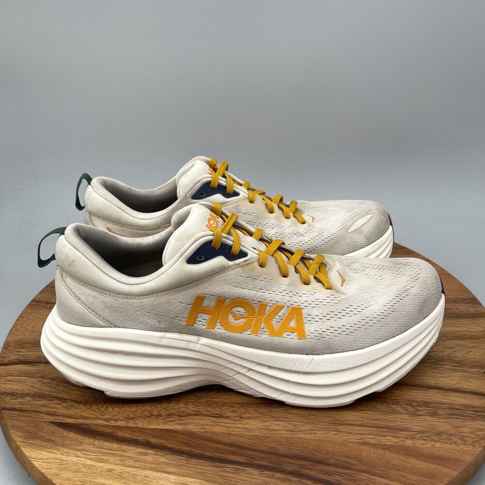 Hoka One One Bondi 8 Shoes Mens Size 12 D Oat Milk/Alabaster Running Walking Gym